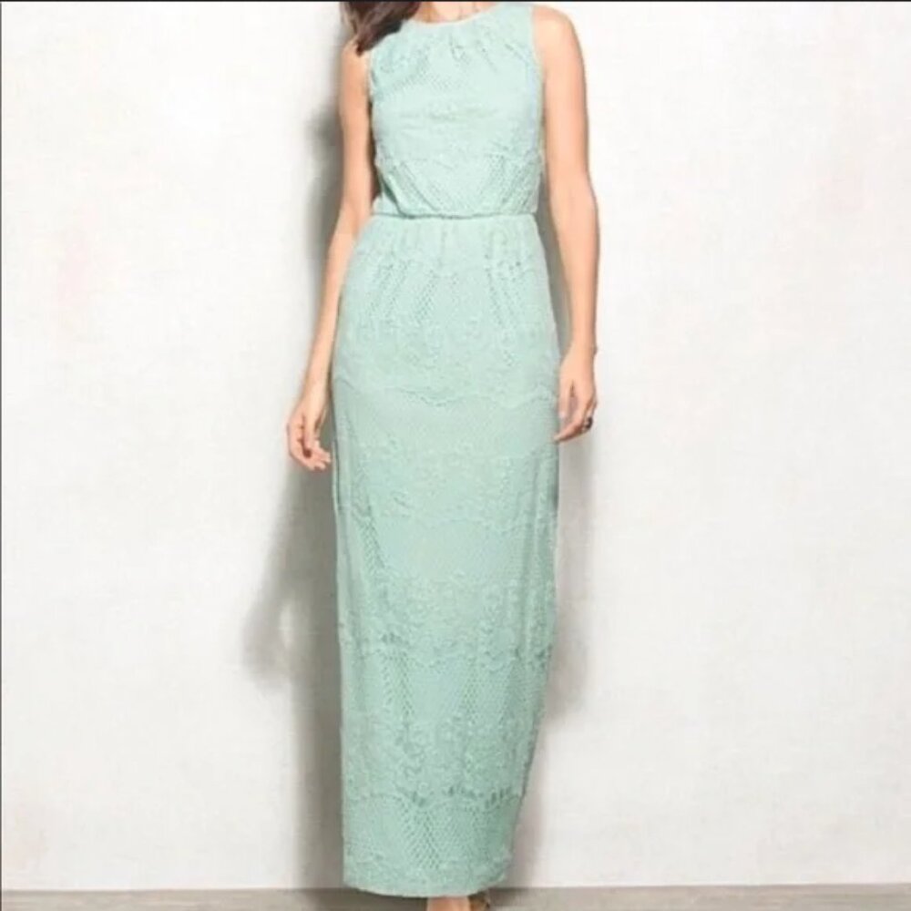 London Times Cream Crochet Sleeveless Scoop Neck Blouson Maxi Dress Size S